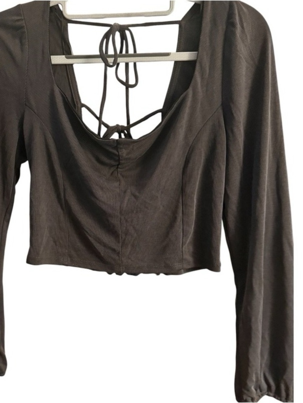 iris Chocolate Brown Long-Sleeve Tie-Back Crop Top